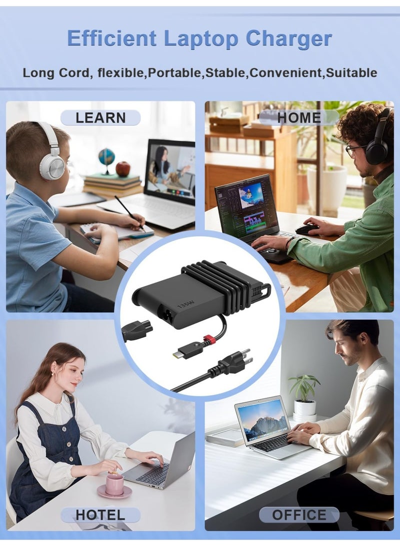 Max Power 135W USB-C Charger Compatible with Lenovo ThinkPad Z16 P16s L16 L15 E16 E15 T16 T15 Yoga Slim/Pro 7 9, IdeaPad Pro 5 Legion Y740S Laptop Replacement Adapter ADL135YSDC3A 4X21H27800 - Image 5
